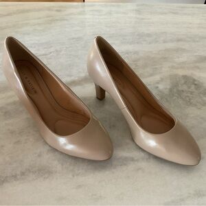 Kelly & Katie Beige Pointed Toe Mid Heel Pumps